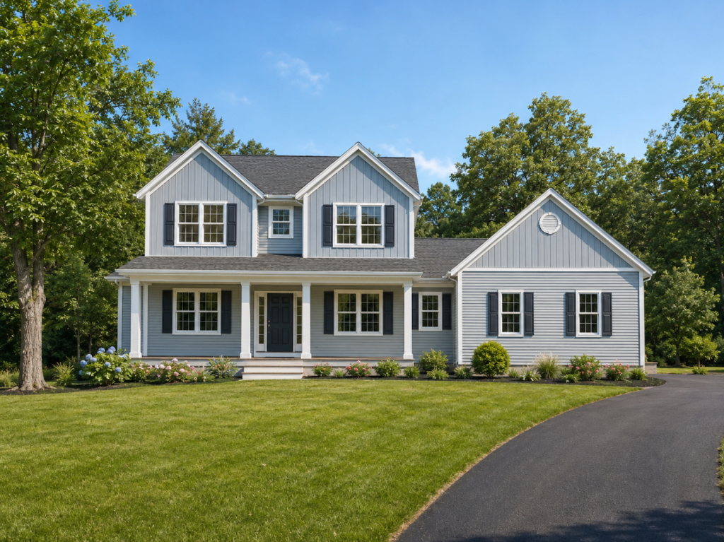 Merrimack new construction: Illustrative exterior rendering of a similar home. Final design and site details may vary.