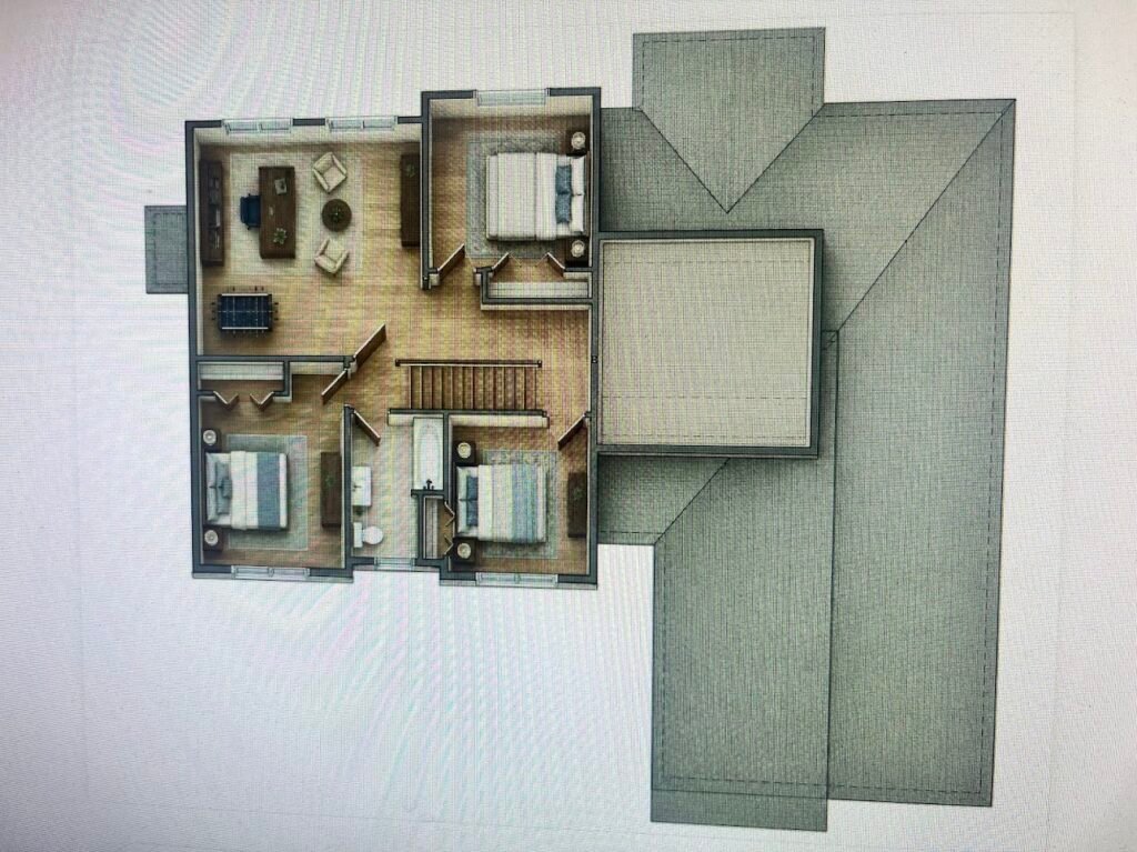 Merrimack new construction: Illustrative furnished floor plan of a similar home. Layout and specifications may vary.