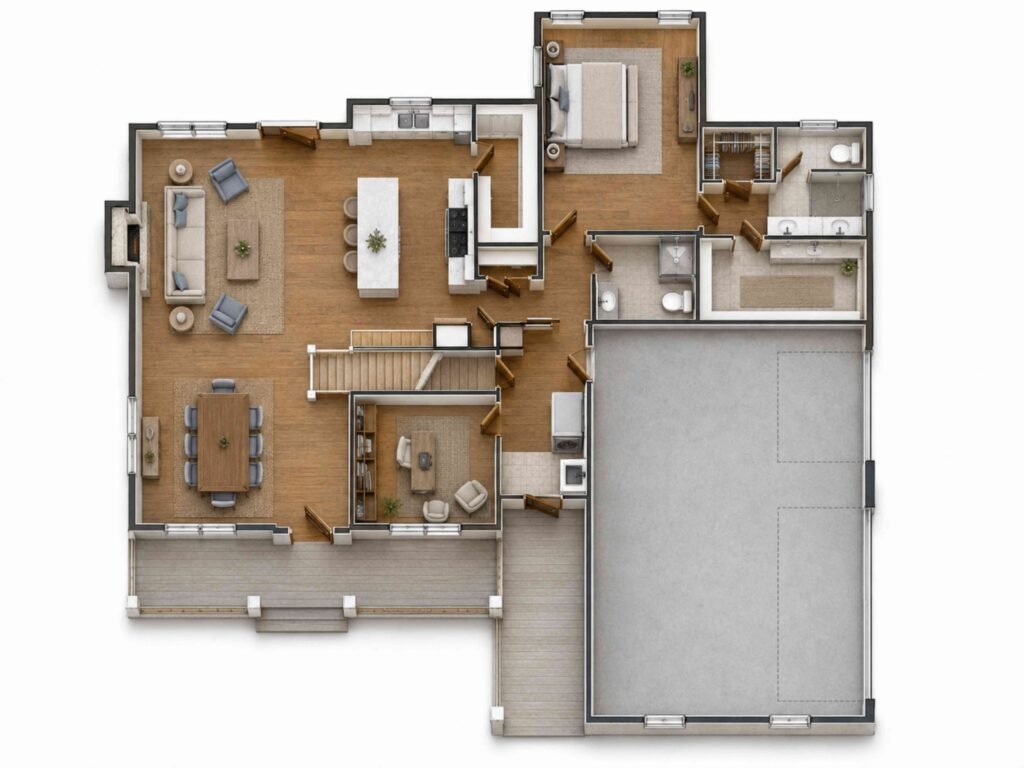 Merrimack new construction: Illustrative furnished floor plan of a similar home. Layout and specifications may vary.